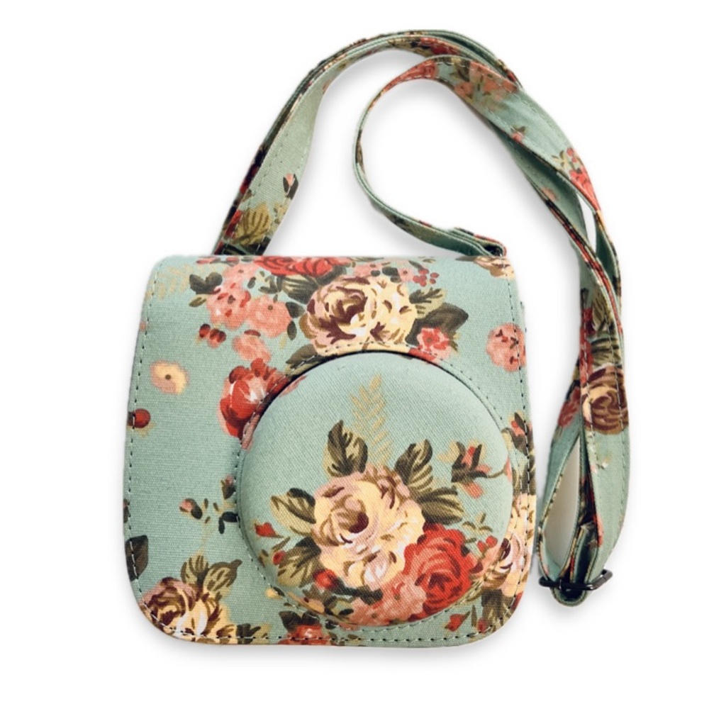 Instax Polaroid Case Crossbody Cottage Rose Floral Canvas Print EXC